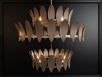 Modern Layered Metallic Leaf Chandelier with Elegant Design and Warm Glow 3d model
