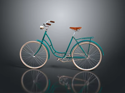 Classic Teal Bicycle With Brown Leather Seat And White Spoked Wheels 3d model