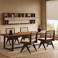 Minimalist Wooden Tea Table and Chairs With Rattan Backrest And Natural Light Interior