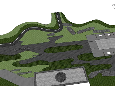 Courtyard Garden Landscape Design With Winding Pathways Green Lawns And Paved Areas 3d model