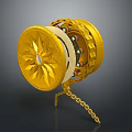 Golden Jewelry Piece With Prayer Wheel Design Intricate Patterns Colorful Details And Chain