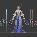 Game Movie Female Characters In Traditional Costumes With Swords And Colorful Outfits