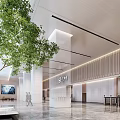 Modern Reception Lobby Interior Design With Green Plant Marble Floor Wooden Wall And Glass Partition