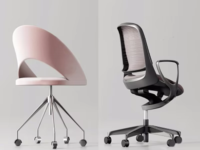 Modern Pink and Gray Office Chairs with Curved Mesh Back Armrests Metal Base Wheels 3d model