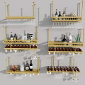 Luxury Kitchen Decor With Succulent Plants On Golden Shelves And Wine Glasses