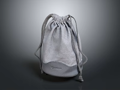 Stylish Gray Fabric Drawstring Bag With Adjustable Strings And Brand Logo 3d model