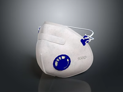 White 9502 Protective Respirator Mask With Blue Valve And Comfortable Straps 3d model