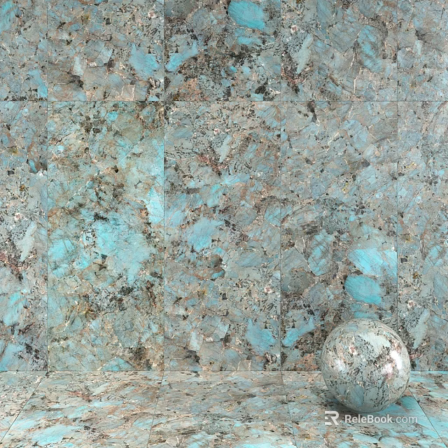 Blue Green Textured Stone Components With Decorative Silver Sphere Accent 3d model 