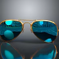 Stylish Aviator Sunglasses With Gold Frame And Blue Reflective Lenses
