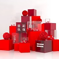 Exclusive Maroon Display With Red Cubes Spheres And Yunqi Selection 3d model