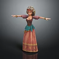 3D Rendered Female Character In Traditional Patterned Dress With Headscarf And Outstretched Arms