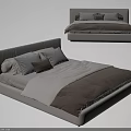 Modern Minimalist Double Bed Design With Light Headboard And Soft Pillows 3d model