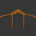 Orange Modern Pergola Structure With Striped Roof And Supporting Columns