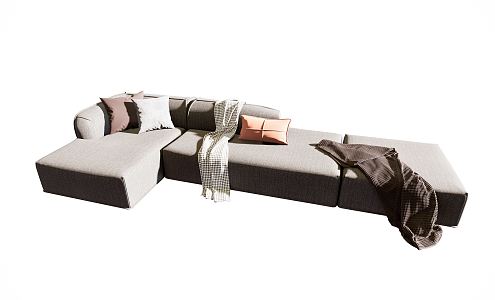 Modern corner sofa fabric multi-person sofa 3d model