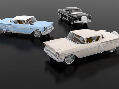 Vintage Classic Cars In Blue Black And Cream Colors Showcased Together 3d model Vintage Classic Cars In Blue Black And Cream Colors Showcased Together 3d model