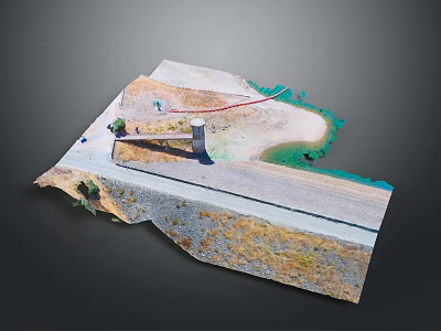 Detailed Terrain Model Scene with Road Water Body and Tower Structure 3d model