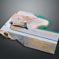 Detailed Terrain Model Scene with Road Water Body and Tower Structure