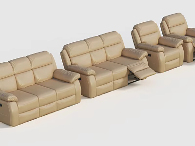 Beige Leather Reclining Sofa Set With Three Seater Two Seater And Single Seater 3d model