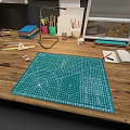 Wooden Craft Workbench With Pegboard Shelving And Colorful Tools Setup