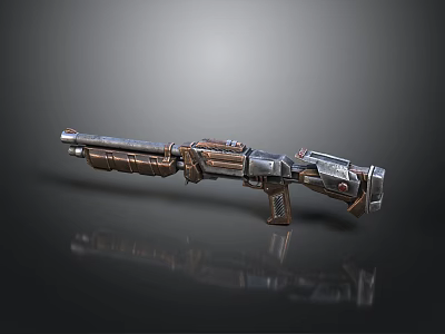 Futuristic Scifi Weapon Design Featuring Metallic Wooden Grip And Barrel Structure 3d model