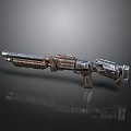 Futuristic Scifi Weapon Design Featuring Metallic Wooden Grip And Barrel Structure