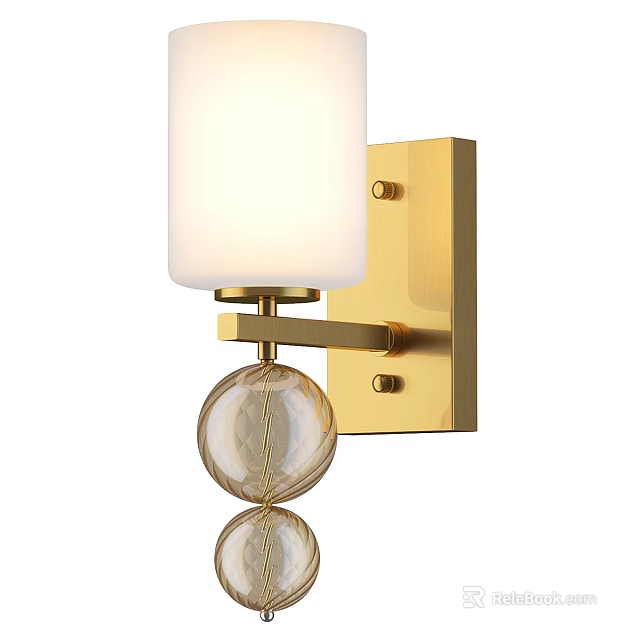 Elegant Modern Wall Sconce With Brass Frame White Shade And Hanging Glass Ball Decor 3d model 