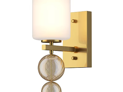 Elegant Modern Wall Sconce With Brass Frame White Shade And Hanging Glass Ball Decor 3d model