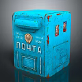 Vintage Blue Post Box With Russian ПОЧТА Lettering Stickers And Distressed Paint Finish
