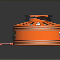 Orange Airplane With Long Slender Wings Blue Logos And Central Fan Propeller