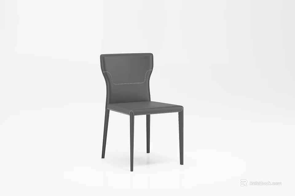 Sleek Modern Gray Leather Dining Chair With Stitched Backrest And Metal Legs 3d model 