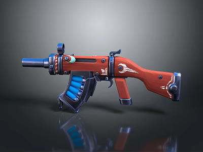 Red Custom Assault Rifle With Flame Pattern And Blue Magazine Components 3d model