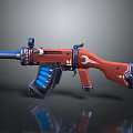 Red Custom Assault Rifle With Flame Pattern And Blue Magazine Components 3d model
