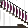 Modern Staircase With Black Railings Purple Circular Decorations And White Wall
