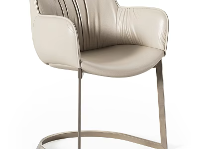 Modern Beige Leather Dining Chair With Curved Back Armrests And Metal Swivel Legs 3d model