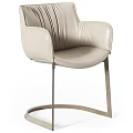 Modern Beige Leather Dining Chair With Curved Back Armrests And Metal Swivel Legs