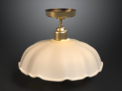 Vintage Brass Semi Flush Ceiling Light With Scalloped Cream Glass Shade For Home Decor 3d model