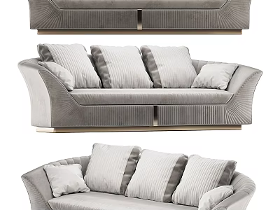 Modern Gray Upholstered Sectional Sofa With Striped Pillows And Metal Legs 3d model