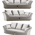 Modern Gray Upholstered Sectional Sofa With Striped Pillows And Metal Legs
