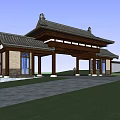 Traditional Chinese Entrance Gate With Hipped Roof Wooden Pillars And Stone Portico