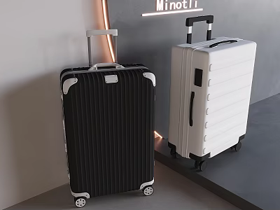Black And White Hard Shell Suitcases With Telescopic Handle And Rolling Wheels In Modern 3d model