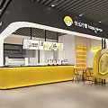 Happy Lemon Milk Tea Shop Interior With Modern Counter And Yellow Seats