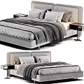Elegant Modern Double Bed With Gray Blanket Pillows And Side Nightstands 3d model