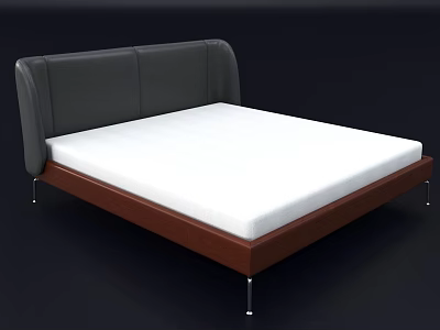 Modern Double Bed With Gray Headboard Wooden Frame And White Mattress 3d model