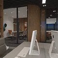 Modern Public Office Space With Large Green Plants Wooden Partitions And Meeting Table