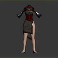 Red and Gray Traditional Cheongsam with Stand Up Collar Frog Buttons and Side Slit Design