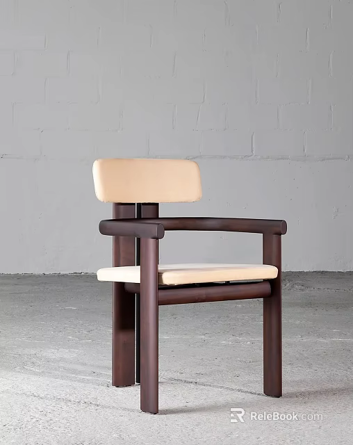 Modern Dining Chair With Beige Upholstered Seat And Dark Brown Wooden Frame 3d model 
