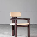 Modern Dining Chair With Beige Upholstered Seat And Dark Brown Wooden Frame