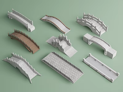 Various Stone And Wooden Bridge Models With Arch And Flat Structures 3d model
