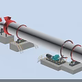 Industrial Rotary Kiln Equipment With White Body Red Ends Base Ladders Railings And Motor Drive