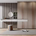 Modern Wooden Decorative Cabinet Interior With Dressing Table Mirror Stool And Carpet 3d model